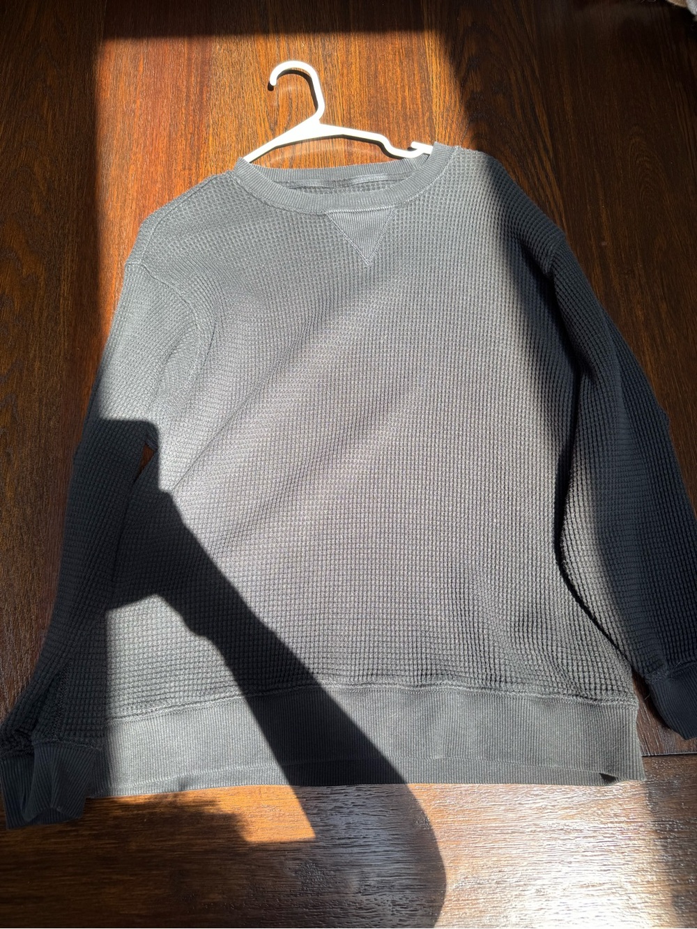 aerie Charcoal Gray Waffle-Knit Crewneck Sweater